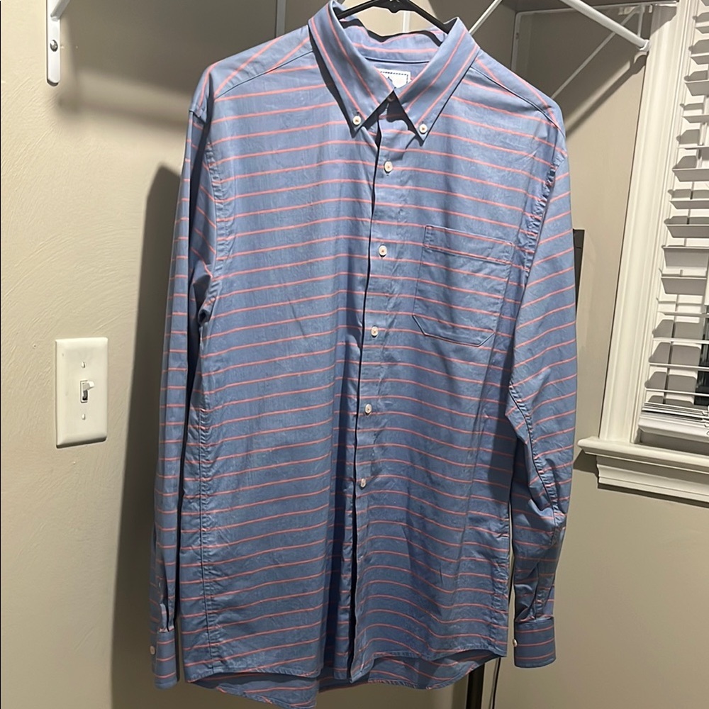 Southern Tide Trim Fit Men's Blue and Pink Striped Dress Shirt Size Large
